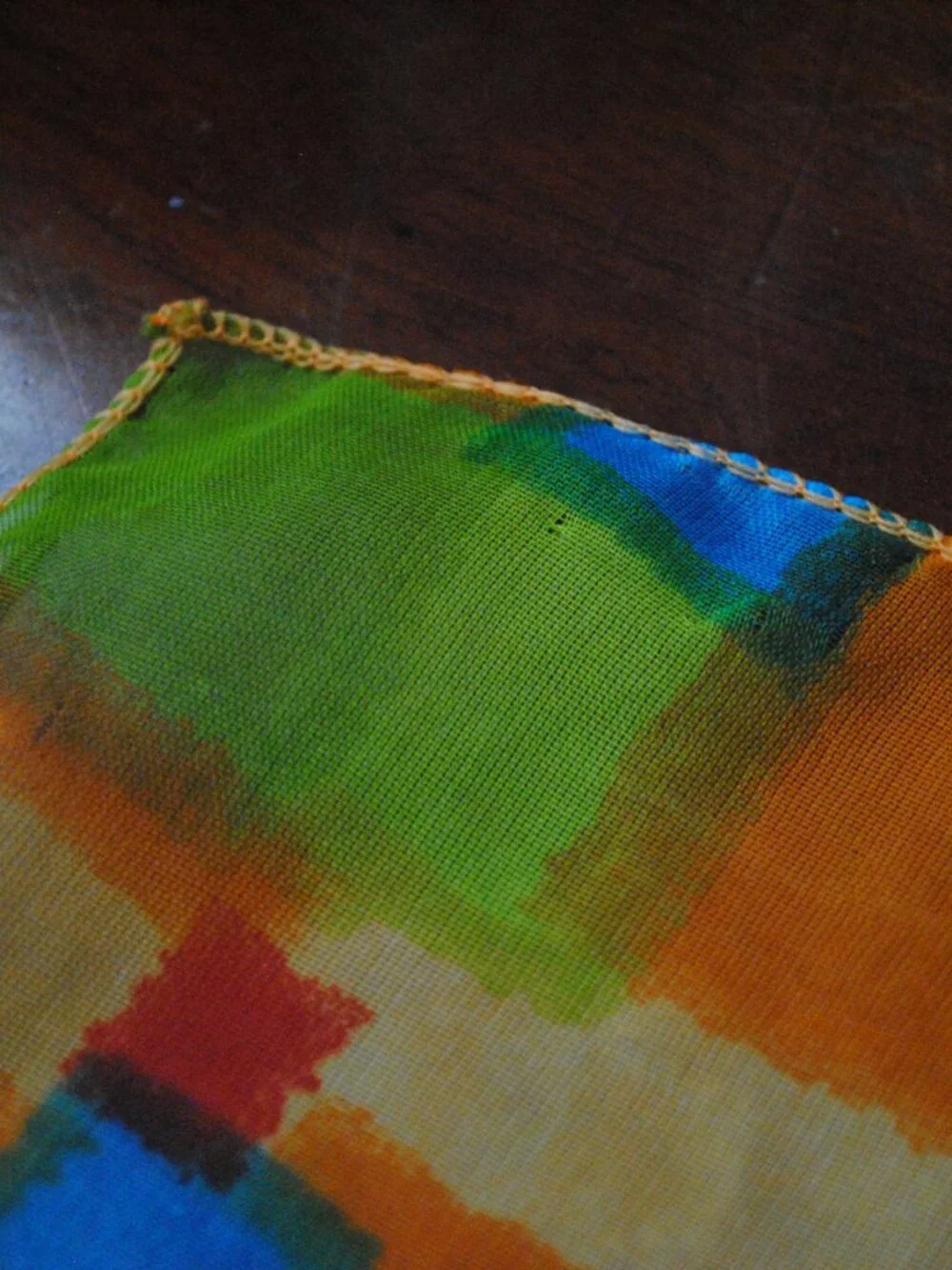 Vintage 1990s Orange, Blue, Red, & Green Color Block Chiffon Scarf